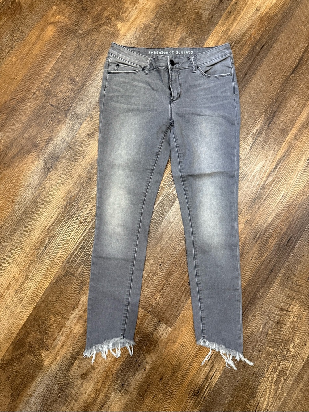 Articles of Society Gray Frayed Hem Skinny Jeans - Sammy Diagonal hem 28